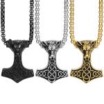 Men's Viking Wolf Thor Hammer Pendant Necklace 22