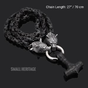 Viking Wolf Necklace with Thor's Hammer Pendant