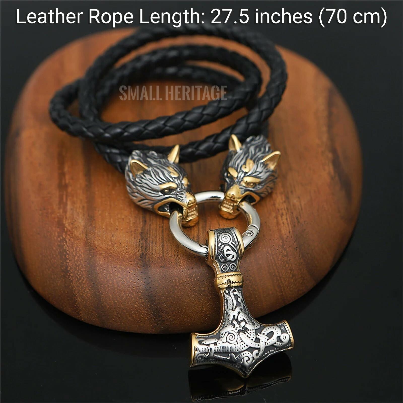 Viking Wolf Mjolnir Thor Hammer Pendant Necklace