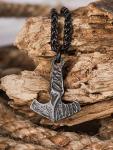Viking Mjolnir Hammer Necklace with Wheat Chain