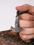 Viking Mjolnir Hammer Necklace with Wheat Chain