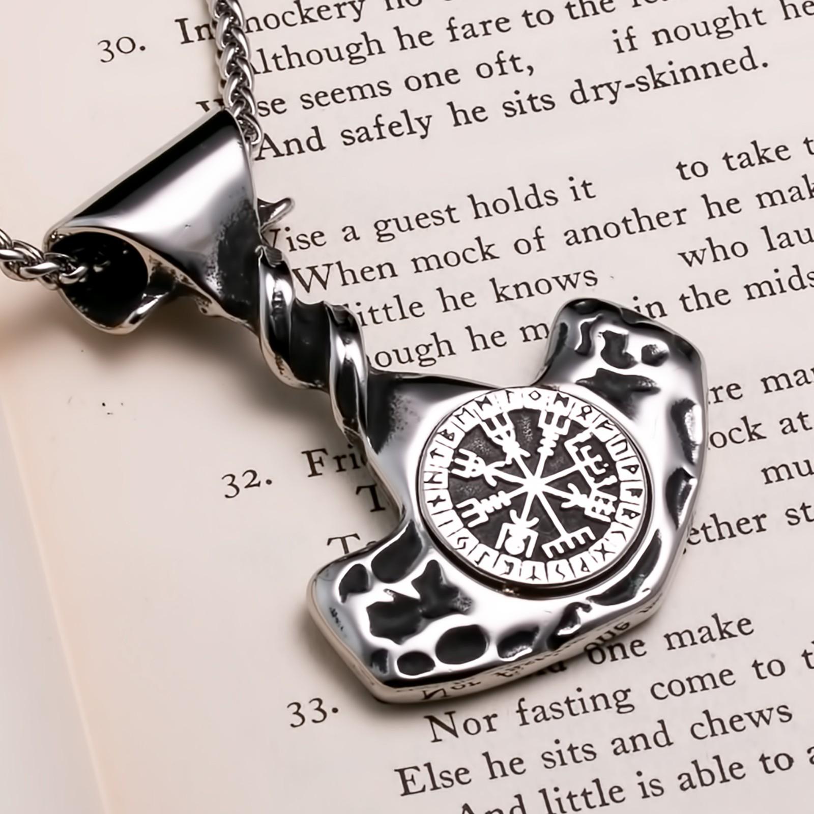 Viking Thor's Hammer Vegvisir Pendant Necklace