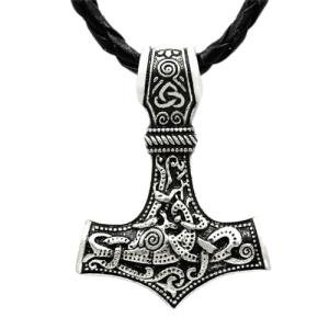 Viking Talisman Necklace with Mjolnir and Wolf