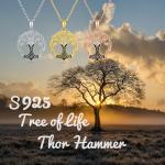 Thor Hammer Necklace with Family Tree Pendant