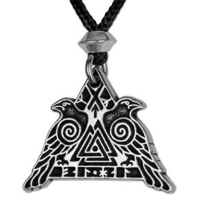 Odin's Ravens Valknut Pendant Necklace in Pewter