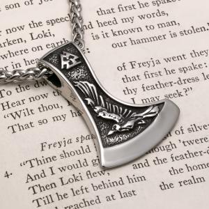 Viking Axe Wolf Raven Valknut Pendant Necklace