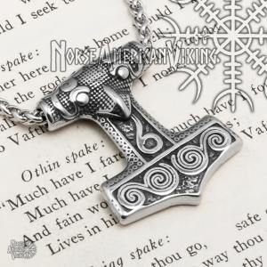 Viking Thor's Hammer Raven Pendant Necklace