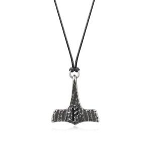 Thor's Hammer Pendant Necklace with Viking Runes