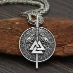 Viking Valknut Pendant Necklace with Spear Symbol