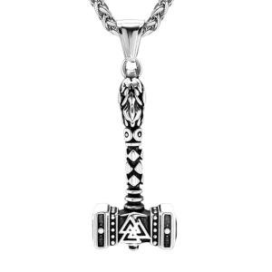 Viking Thor Hammer Necklace with Valknut Pendant