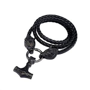 Thor's Hammer Necklace with Wolf Head Chain