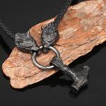 Thor's Hammer Necklace with Wolf Head Chain