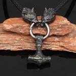 Thor's Hammer Necklace with Wolf Head Chain