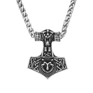 Viking Thor Hammer Necklace with Vegvisir Pendant