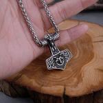 Viking Thor Hammer Necklace with Vegvisir Pendant