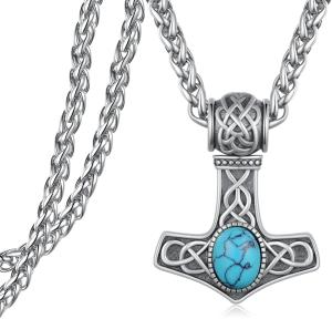 Thor’s Hammer Necklace in 925 Silver with Turquoise