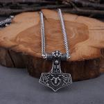 Viking Thor Hammer Necklace with Vegvisir Pendant