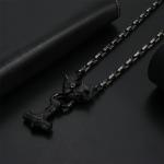 Black Viking Wolf Mjolnir Pendant Necklace
