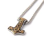 Gold & Silver Thor Hammer Pendant Necklace