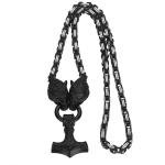Black Viking Wolf Mjolnir Pendant Necklace
