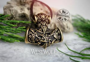 Mjolnir Hammer Pendant with Odin's Wolves Design