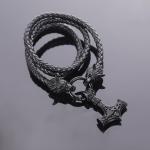 Viking Wolf Necklace with Thor’s Hammer Pendant