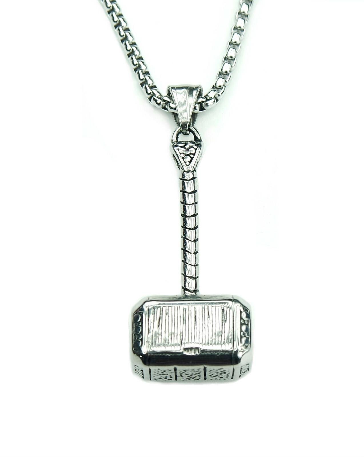 Thor's Hammer Pendant with Box Chain, Stainless Steel