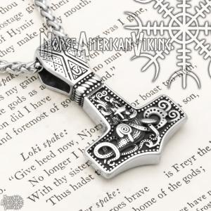 Viking Thor's Hammer Jormungandr Steel Necklace