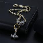 Wolf Head Thor Hammer Viking Necklace for Men