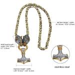 Wolf Head Thor Hammer Viking Necklace for Men