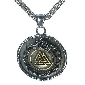 Viking Valknut Pendant Necklace with Nidhogg Serpent