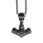 Viking Thor Hammer Necklace with Valknut Runes