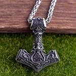 Viking Thor Hammer Necklace with Valknut Runes
