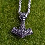 Viking Thor Hammer Necklace with Valknut Runes