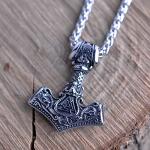 Viking Thor Hammer Necklace with Valknut Runes