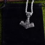 Viking Thor Hammer Necklace with Valknut Runes