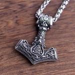 Viking Thor Hammer Necklace with Valknut Runes