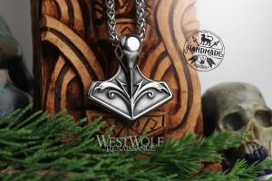Viking Raven Mjolnir Hammer Pendant with Chain