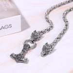 Viking Thor's Hammer Necklaces with Wolf Head Chain