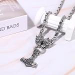 Viking Thor's Hammer Necklaces with Wolf Head Chain