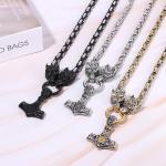 Viking Thor's Hammer Necklaces with Wolf Head Chain