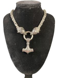 Wolf Head Norse Viking Thor Mjolnir Necklace