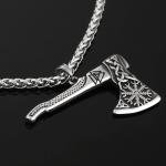 Viking Axe Pendant Necklace with Valknut and Vegvisir
