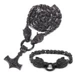 Thor's Hammer Necklace with Viking Wolf Pendant