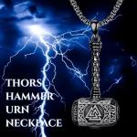 Black Thor's Hammer Necklace with Viking Runes