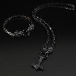 Thor's Hammer Necklace with Viking Wolf Pendant