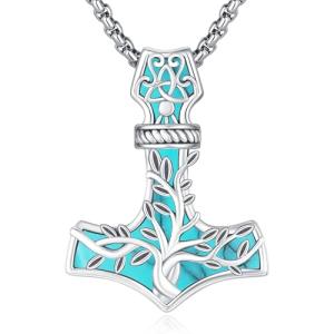 Thor Hammer Necklace with Tree of Life Pendant