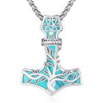 Thor Hammer Necklace with Tree of Life Pendant