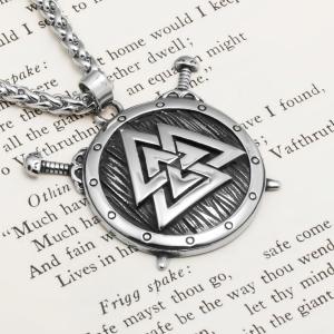 Viking Shield Valknut Stainless Steel Pendant Necklace