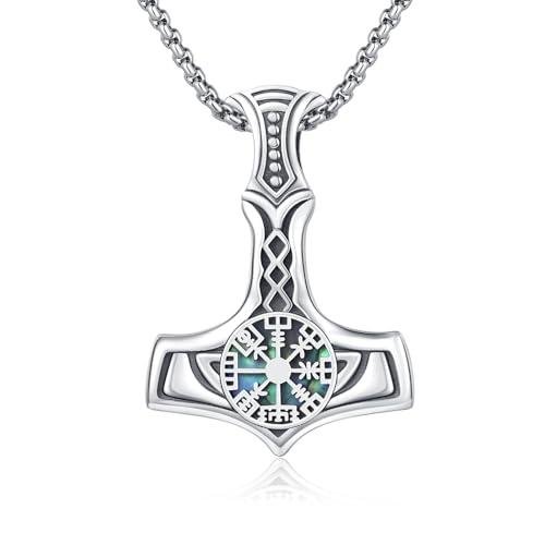 Mjolnir Necklace in Sterling Silver with Vegvisir